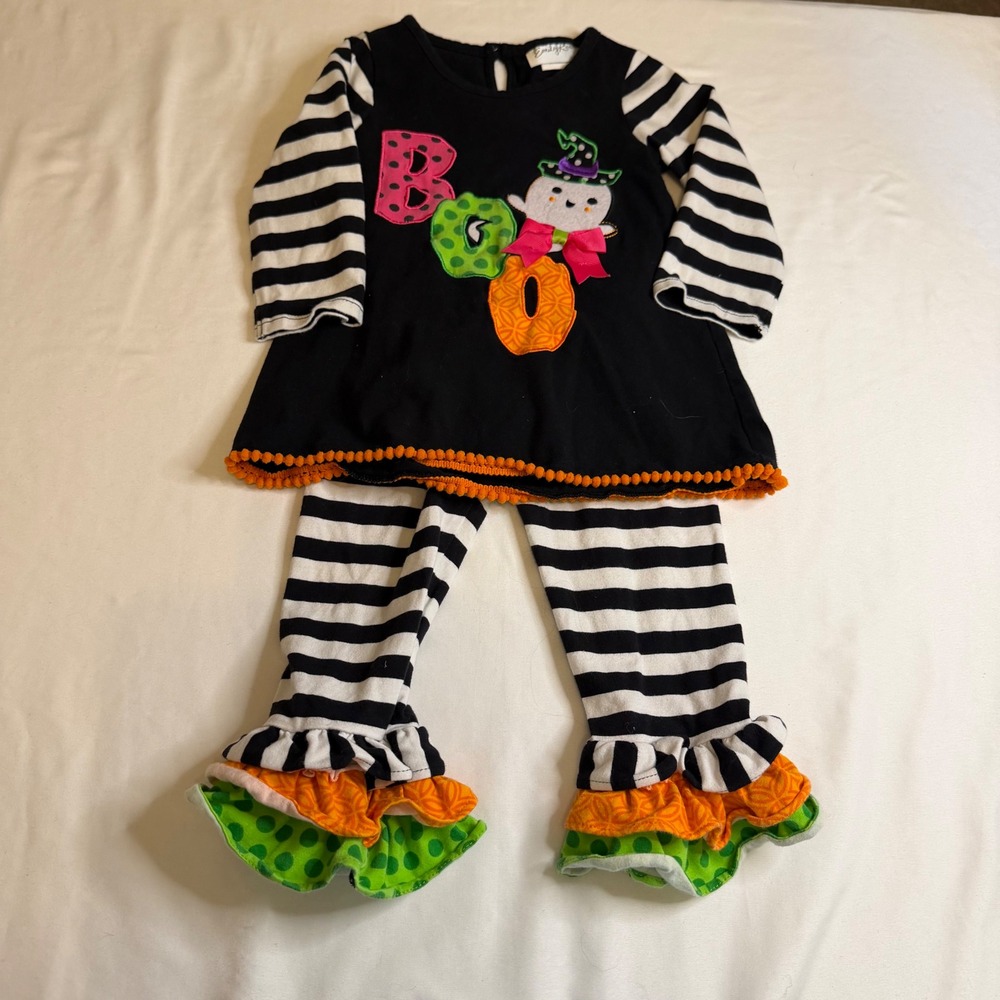 Emily Rose Toddler 2T Halloween Boo Ghost Tunic and Ruffle Leggings Set Black